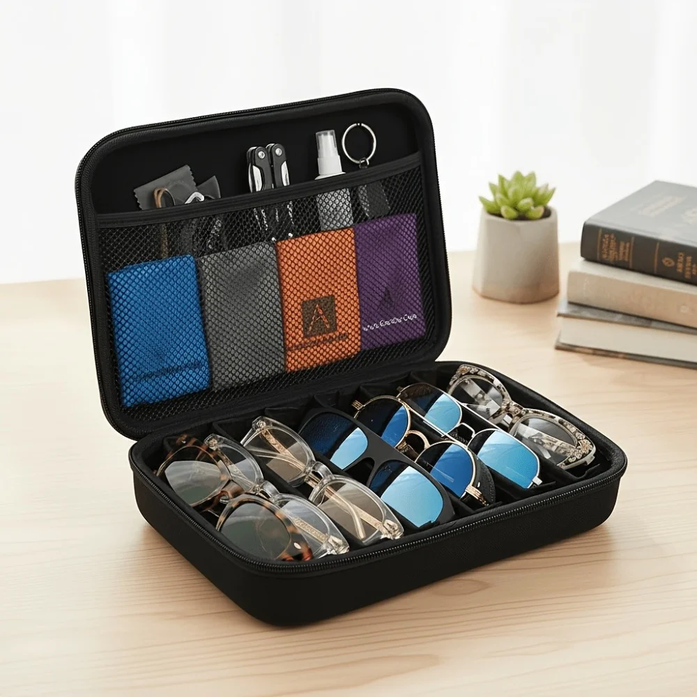 6/7 Compartment Adjustable Glasses Storage Box | Portable Glasses Organizer and Travel Storage Rack Estuche Para Gafas