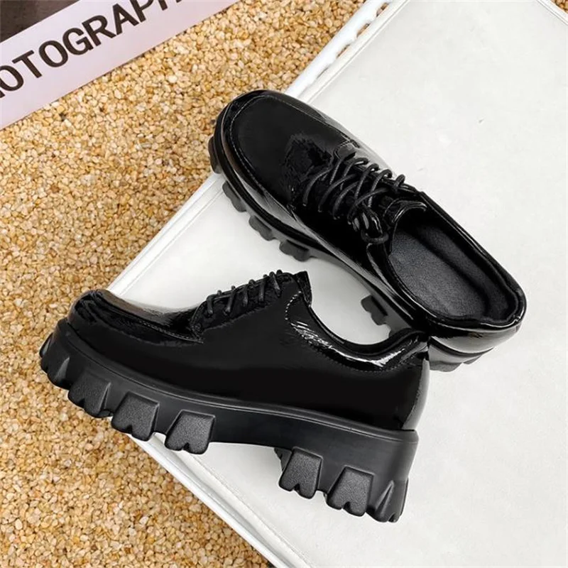 size 34 43 High Heel Women men Shoes Autumn New Fashion Patent Leather Women\'s Loafers Platform British Style Shoes Women