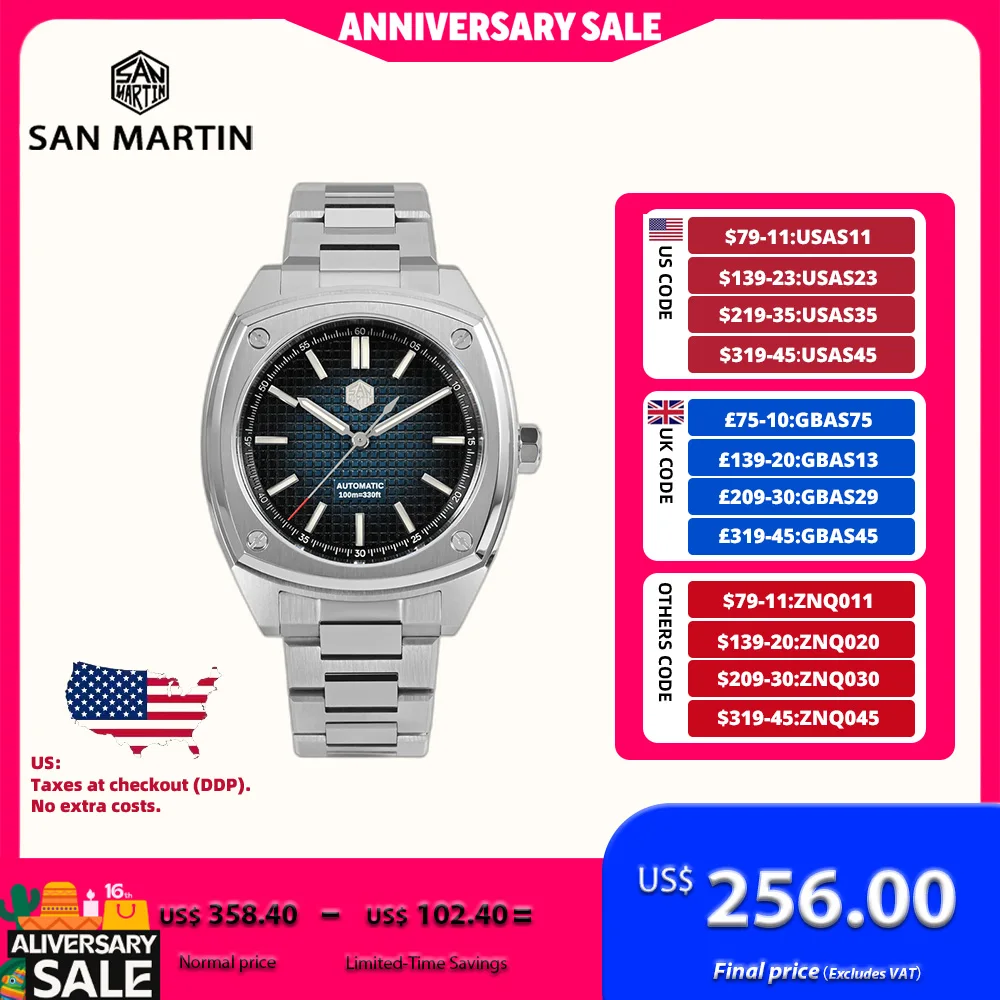 

San Martin 39.5mm Automatic Watch Men Mechanical Wristwatch Sports Montre Homme Luxury Vintage 10Bar Luminous Sapphire SN0026B-1