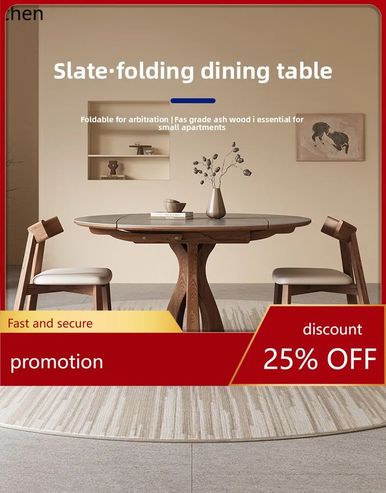 

HT telescopic rock slab round dining table light luxury high-end designer folding variable round