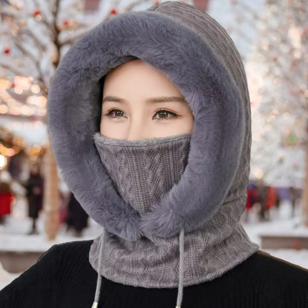 

Weather Headwear Winter Hat With Scarf For Women Thick Warm Faux Fur Knitted Windproof Cap High Elasticity Full Protection