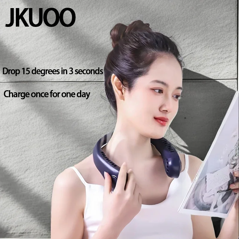 JKUOO Portable Neck Fan, Hands-Free Bladeless, 5 Speeds, 4000 mAh Battery Operated Wearable Personal Fan, Twistable Rechargeable