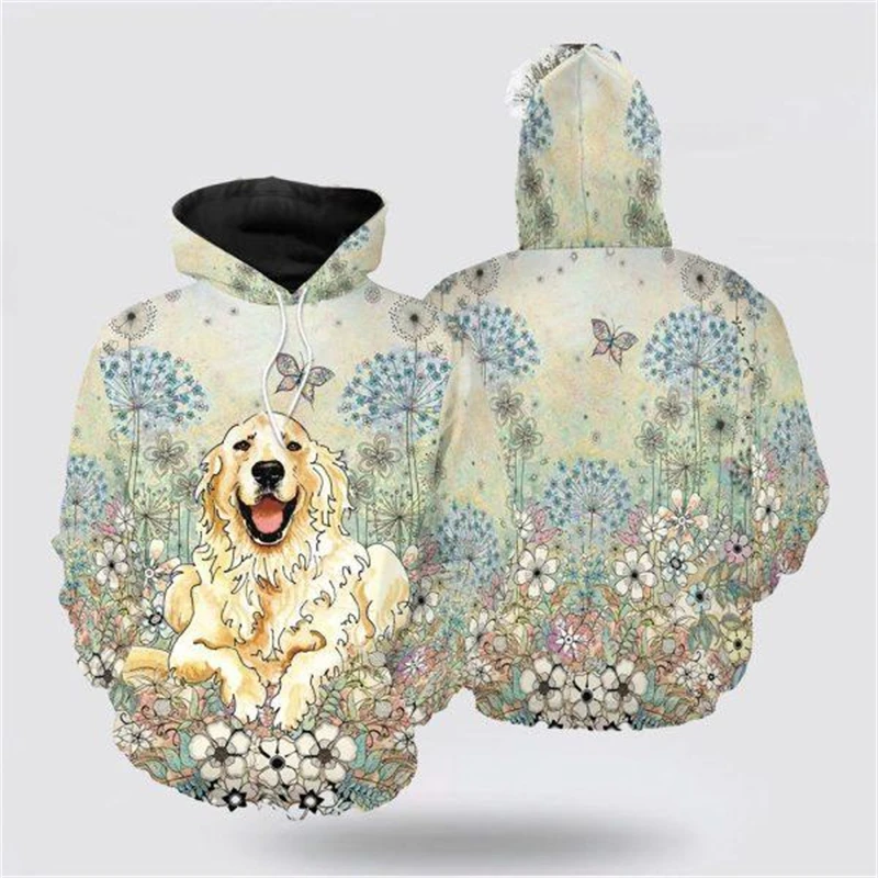 Осенние мужские толстовки с 3d принтом «Золотистый ретривер», рождественский пуловер с капюшоном унисекс, Harajuku Y2k, модная детская одежда больших размеров, топы