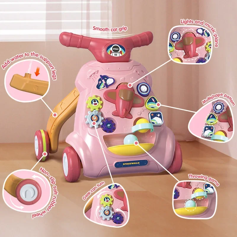 Trotteur à traînée pour bébé avec roue, jouet clignotant Musical Kawaii, marche à pousser pour tout-petits, activités multifonctions, jouet pour bébé de 0 à 12 mois