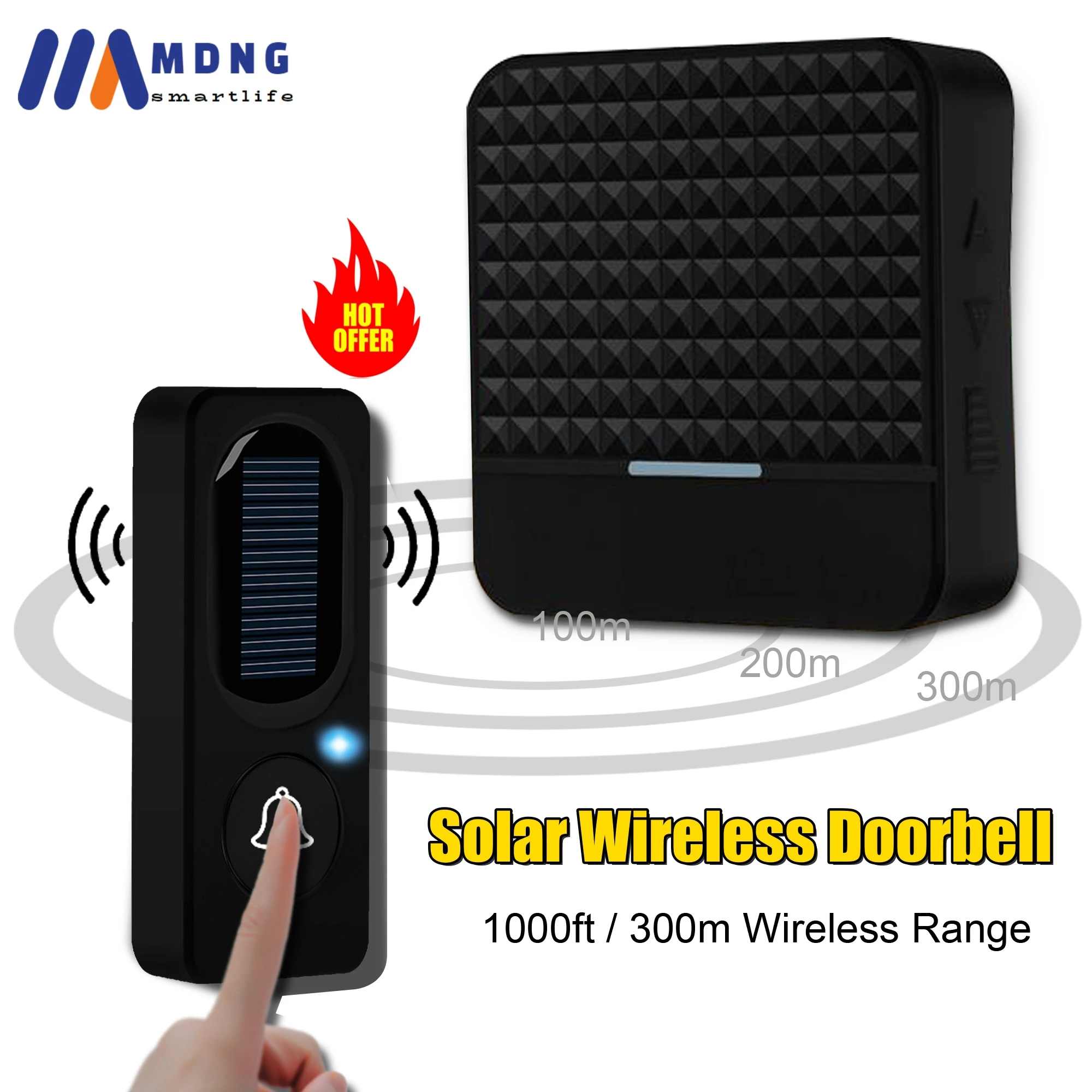 Solar Wireless Doorbell Low Power Outdoor IP65 Waterproof Max 300m Long Range Gate Entry Vistor Ring Door Bell Chime EU US Plug