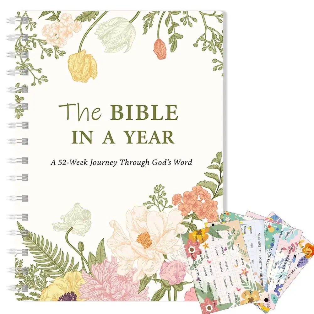 

Новая спиральная переплетенная Библия в год через боги, слово 52 недели, спиральная Библия года, план обучения 52 месяца для женщин