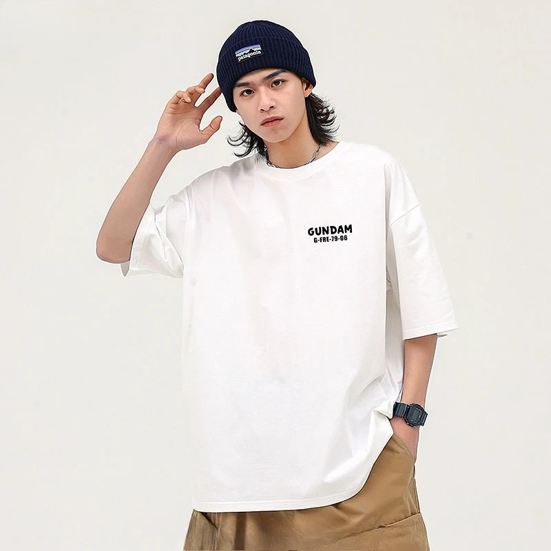 日本のトレンディなブランド夏の新半袖ラインアップロボットオーバーサイズクルーネック Tシャツボトリングシャツ男性綿 Tシャツ