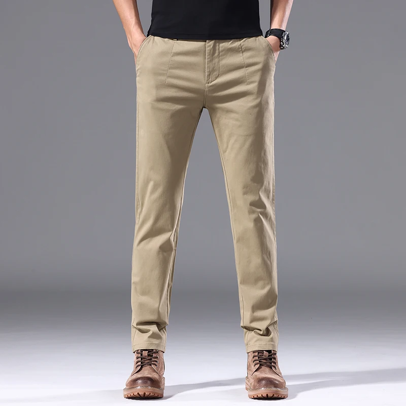 Pantalones rectos de negocios clásicos para hombre, pantalón informal versátil con cintura elástica, color caqui, negro y gris, Otoño, 2024