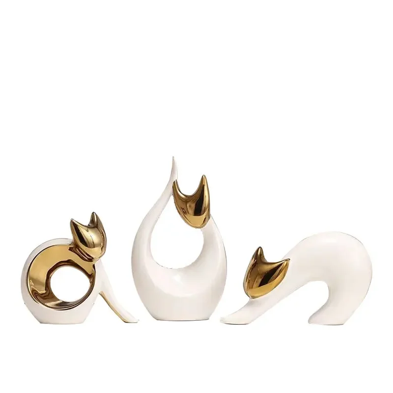 Simple and modern wealth attracting cat ornaments, ceramic light luxury high-end creative home furnishings