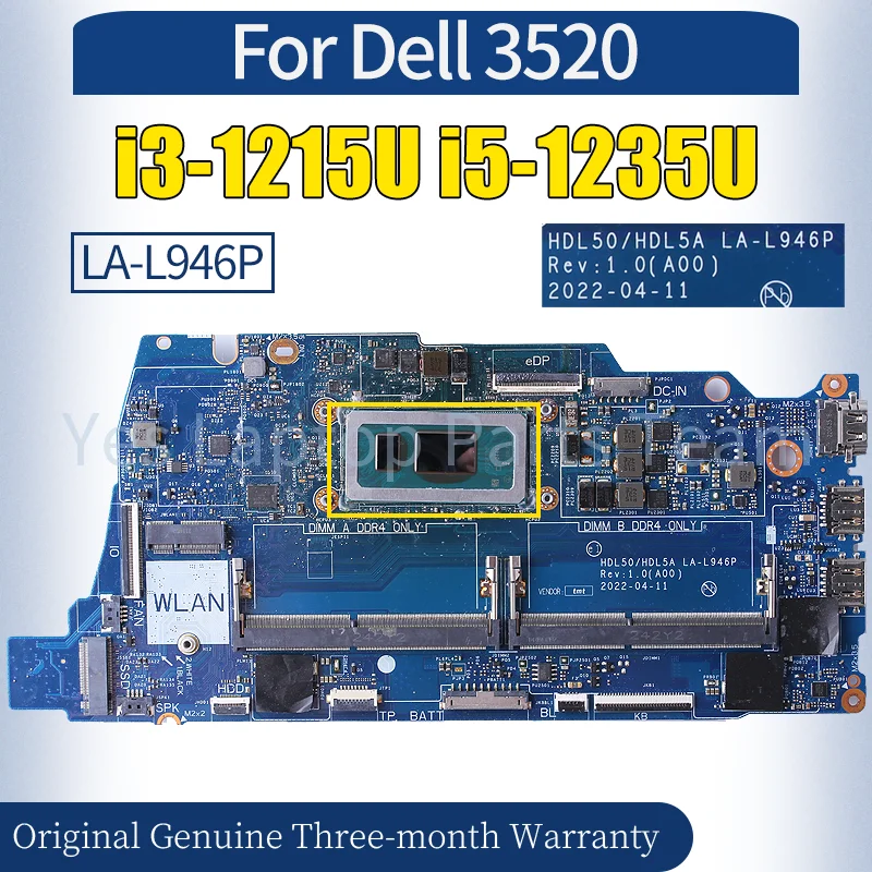 HDL50 HDL5A LA-L946P For Dell Inspiron 3520 Laptop Mainboard CN-04KDPM 084YKK SRLFQ i5-1235U i3-1215U Notebook Motherboard Test