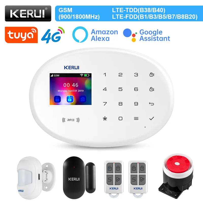 KERUI W204 4G GSM Alarm System Kit Smart Tuya Home Security WIFI Home Wireless APP Remote Control 2.4 Inch Screen Burglar Alarm