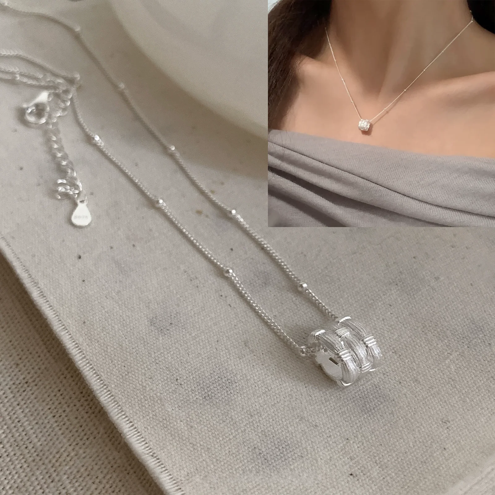 Women's 925 Sterling Silver Love Heart Necklace with Bow Knot Bead