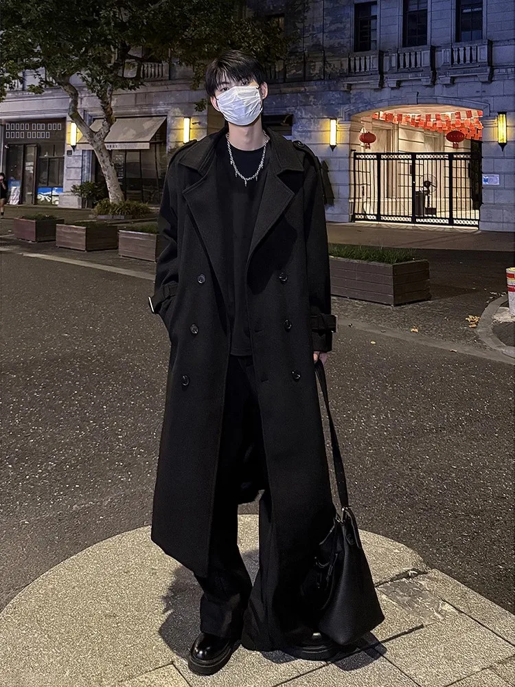 

Bla oulder Length Woolen Coat Men's Mid-Length Autumn Winter Korean Sle Double Button Knee-Length Woolen Civilian Coat