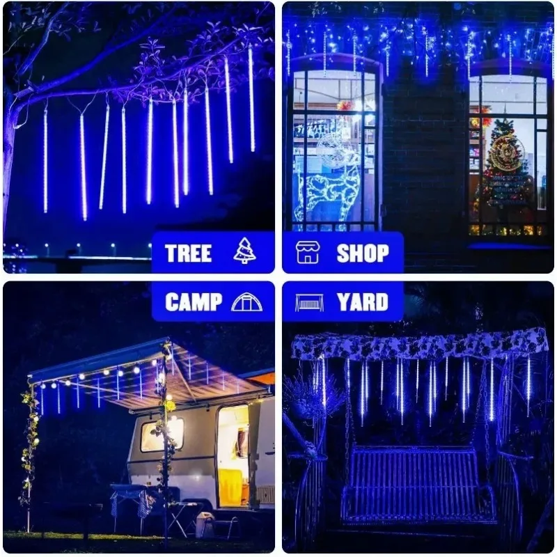 8 tubos alimentados por USB 192/288 LED luces de cadena de lluvia de meteoritos para Halloween árbol de Navidad Fiesta al aire libre decoración de boda