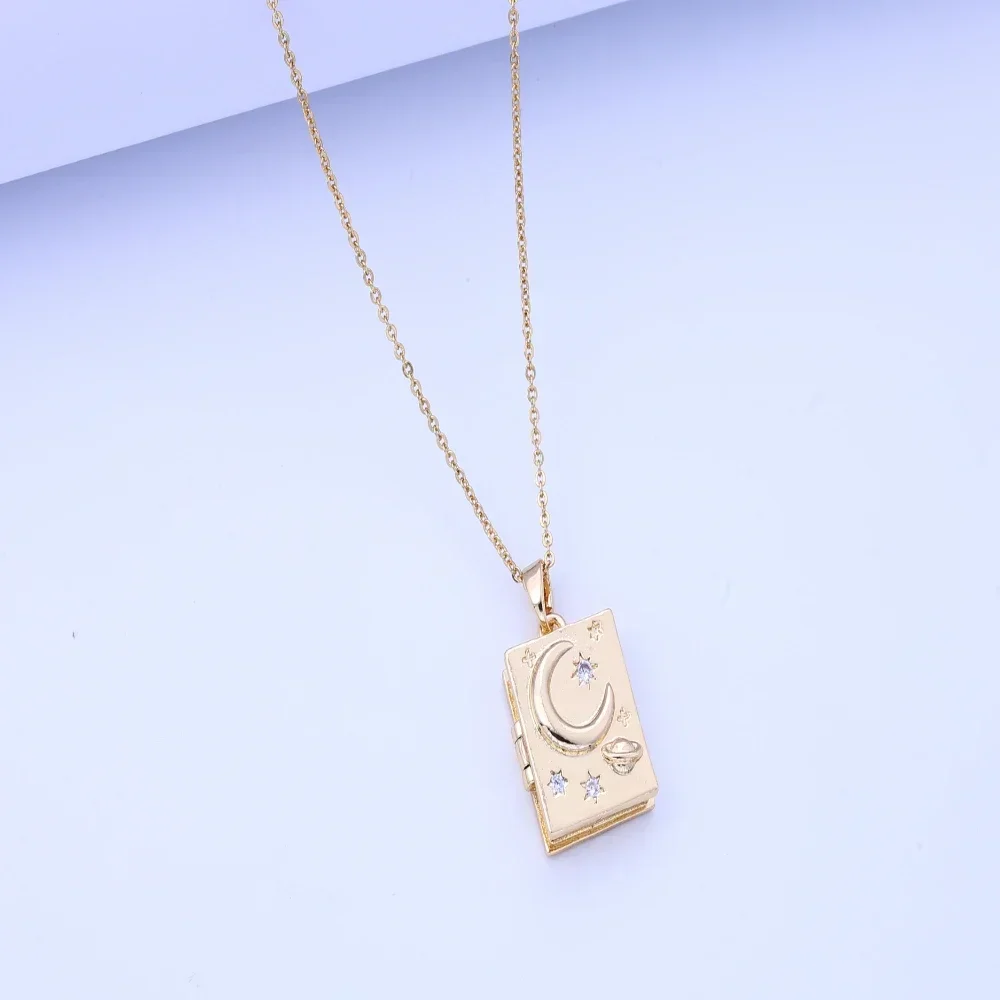 開閉可能な月、星、ダイヤモンドの本が付いた高級ハイエンドネックレス - シンプルでニッチなデザインのジュエリーペンダント装飾