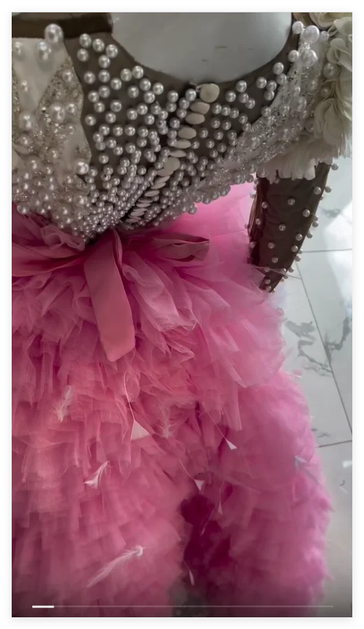 Luxury Pink Flower Girl Dress Wedding Party Customized Pearls Extra Puffy Princess Long Sleeve Holy First Communion Dress