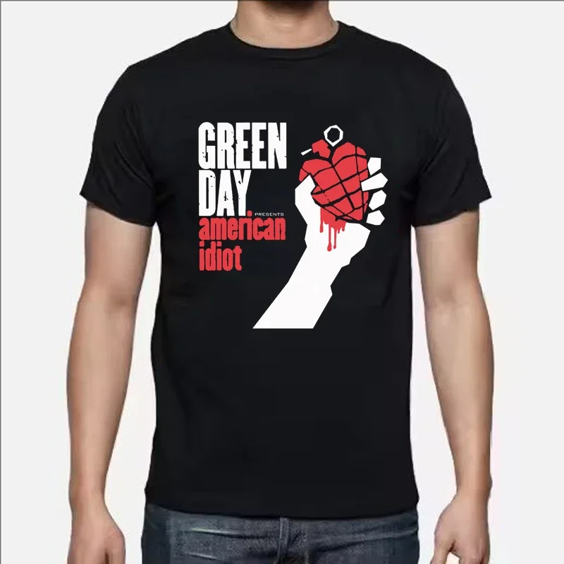 GREEN DAY American Idiot Print Tshirt American Punk Band Print Fashion Round Neck Short Sleeve Top for Men Casual Loose Tshirt