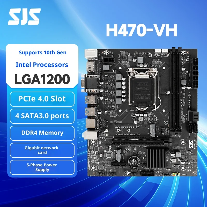 

Материнская плата SEJISHI H470-VH для процессоров Intel 10-го/11-го поколения | DDR4 2933 МГц | M.2 NVMe и USB 3.2 Gen2