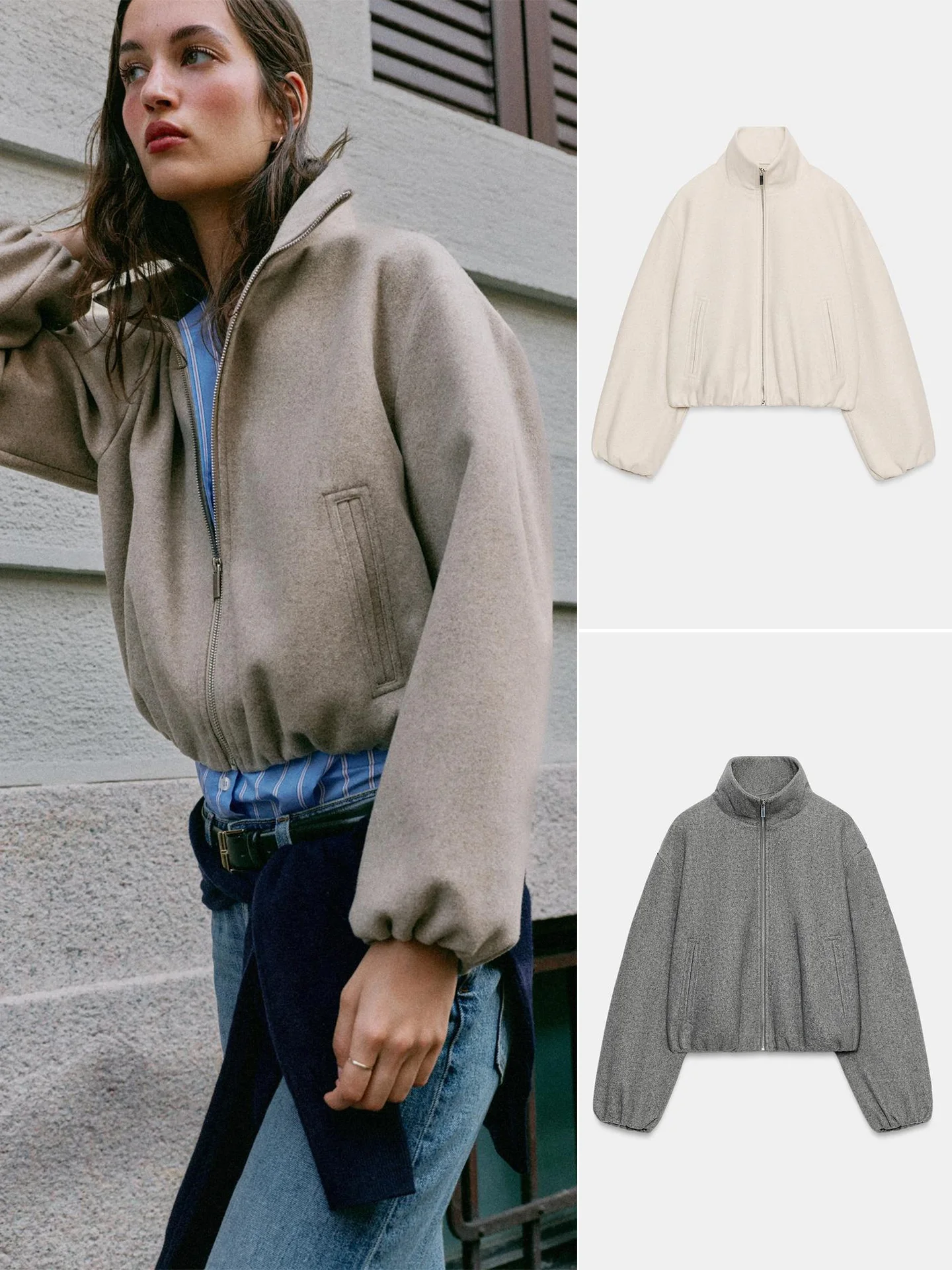 Fall New Women's Long Sleeve Stand Collar Elastic Flounce Layer Short Pilot Jacket Outerwear Casual Style Standard Fit Polyes...