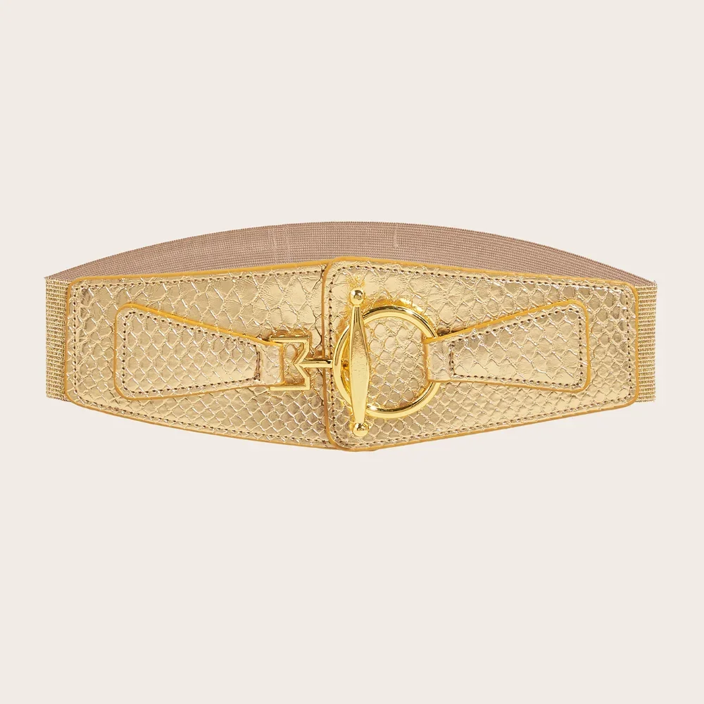 Golden Round Buckle Waistband Elastic Soft Wide Belt for Women Waist Belt Luxury Designer Belt for Dress Overcoat Outfit Costume