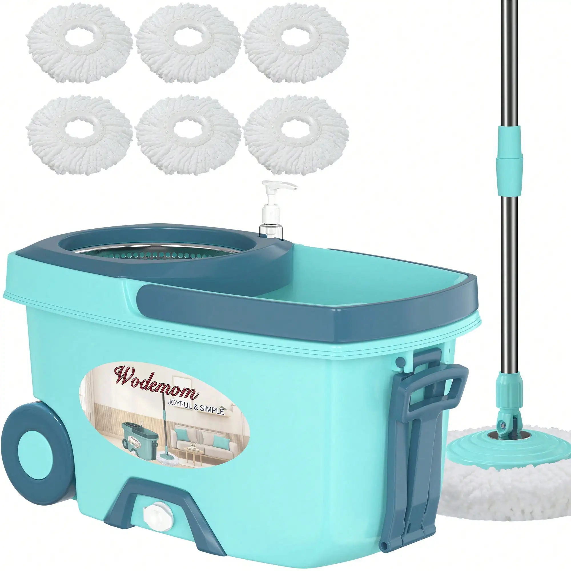 

Mop And Bucket With Wringer Set,Spin Mop And Bucket System, Mops For Floor Cleaning,Household Supplies Tools With 6 Replacement