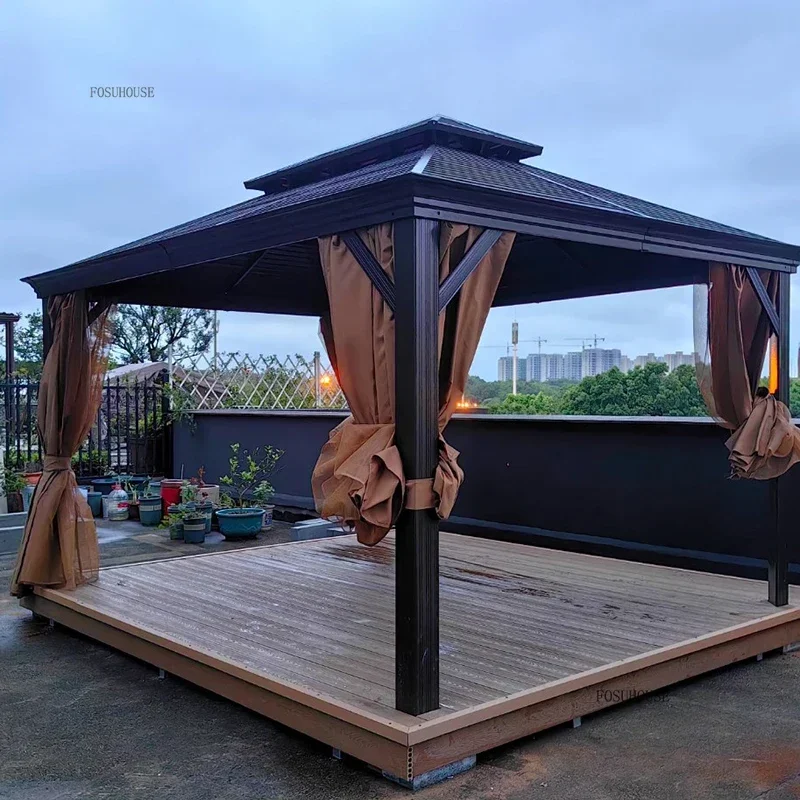 Outdoor Gazebos Courtyard Pavilion Sun Room Aluminum Alloy Villa Tents Outdoor Garden Rainproof Sunshade Terrace Double Roof BB