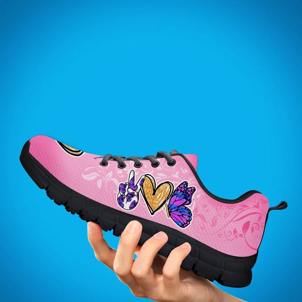 Eenvoudige Roze Love Print Design Mode Casual Schoenen Lichtgewicht Outdoor Sportschoenen Wandelschoenen Zapatos