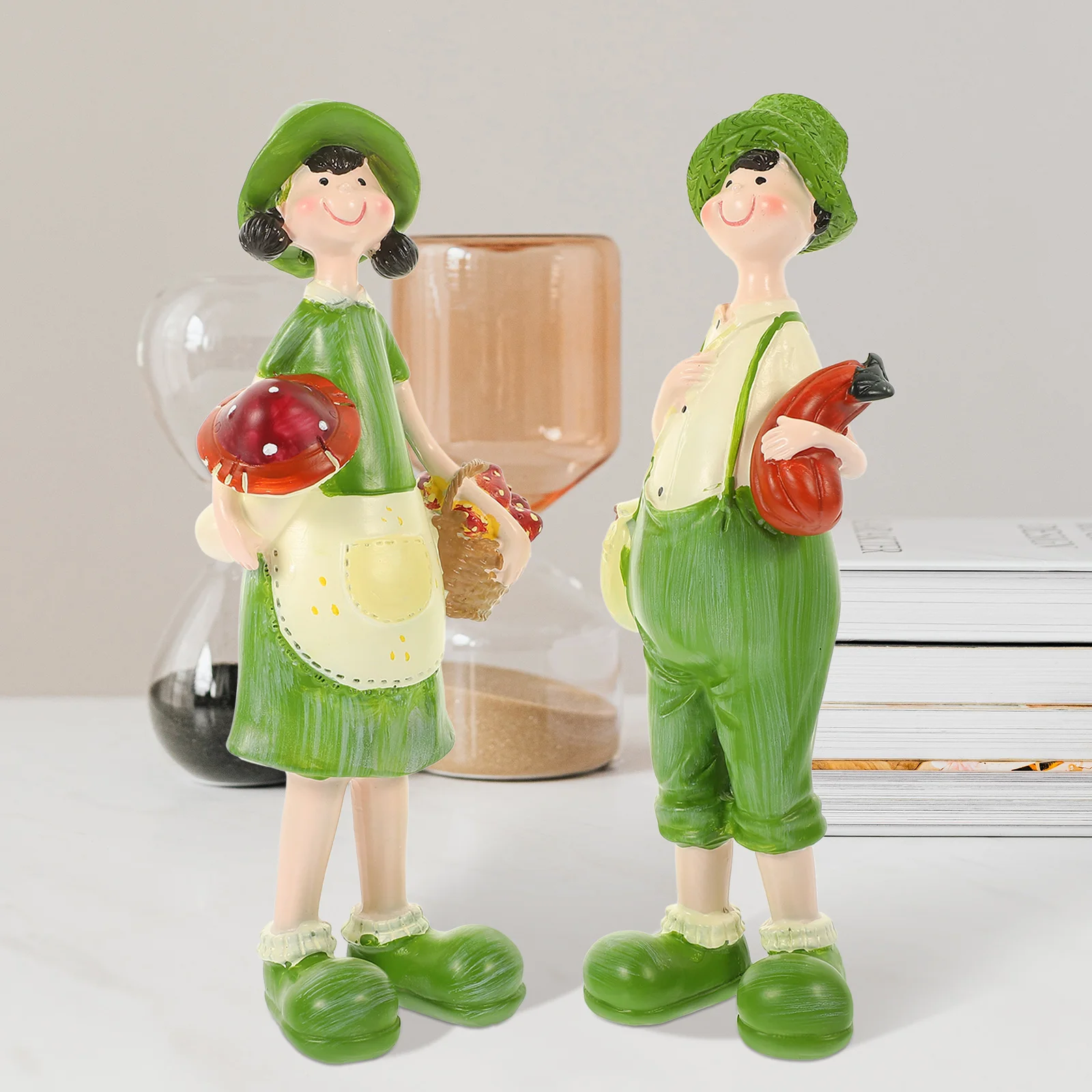 

1 Pair Resin Boy Girl Set Handcrafted Pastoral Style Desktop Decor For Home Office Hotel Table Ornament Gift Resin Statue