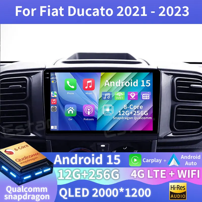 Автомобильный радиоприемник Android 15 для Fiat Ducato Van L3H2 2021-2023 Navi, головное устройство QLED BT, GPS, мультимедийный плеер, беспроводной Carplay Auto DSP