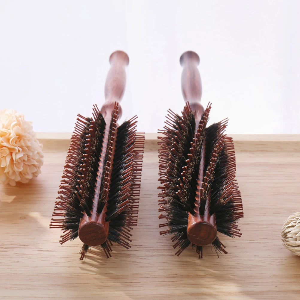 

Расческа для вьющихся волос, эргономичная нескользящая ручка, антистатическая круглая щетка, щетина из натурального дерева, гладкая, сияющая, для салона, для домашнего использования