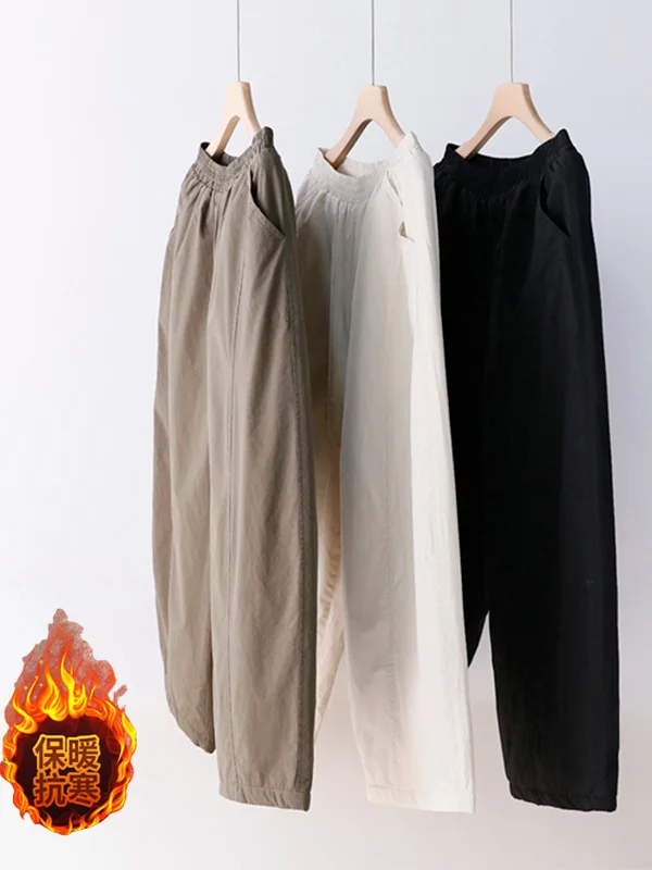

Winter Wide Leg Straight Cut Casual Pants Women's plus Size Versatile Design Korean Japanese Sle High Waist Warm Trousers