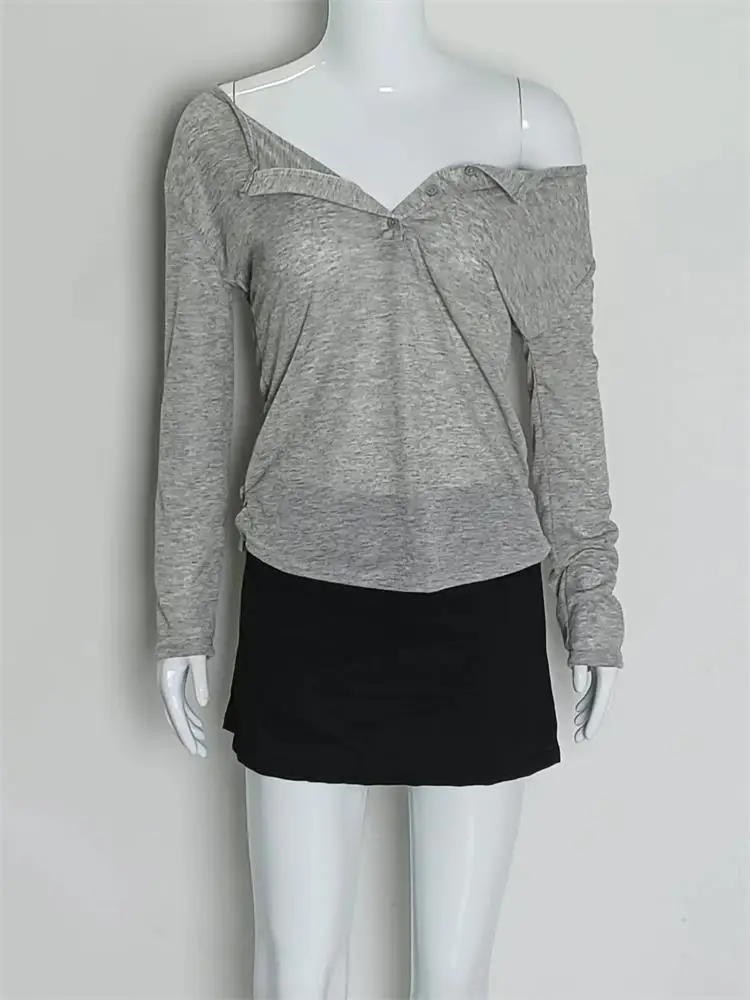 여자 솔리드 캐주얼 긴팔 티셔츠 여성용 작업복 탑 섹시한 얇은 투명 티셔츠 한국 루즈 티셔츠 streetwear