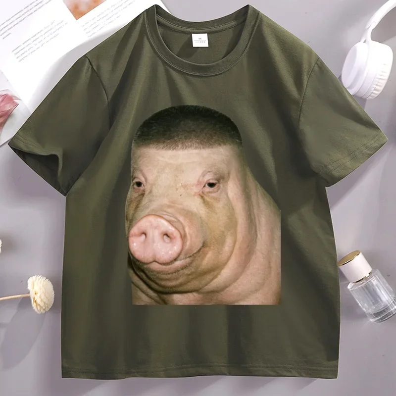 Wigger Pig Fade Buzz Haircut Funny Meme T Shirt Brainrot Unhinged Tshirts Weird Animal Lover Tshirt Casual Round Neck Tops