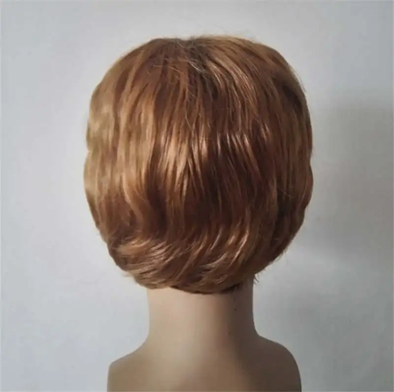 Fei-Show Short Wig  Synthetic Heat Resistant Fiber Dark Brown Wavy Hair Male Man Hairpiece Black Hairpieces Light Brown Peruca