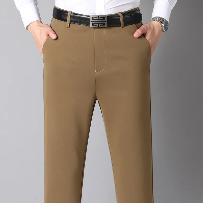 Spring Autumn Business Casual Suit Pants Men Elastic Classic Straight Formal Trousers Male Solid Middle-aged Trousers