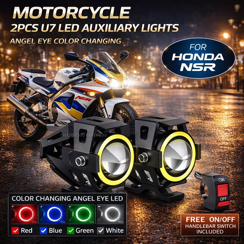 Waterproof Motorcycle LED Headlight 3000LMW U7 Motorbike LED Driving Fog Spot Light with Switch For Honda NSR125 NSR 125 250