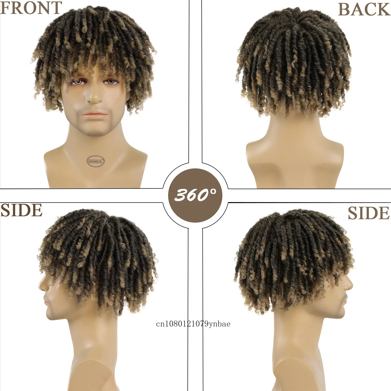 Synthetic Dreadlock Hair Ombre Light Brown Wig with Clip in Twist Braided Wigs Toupee for Men Short Afro Curly Wig Cosplay Daily