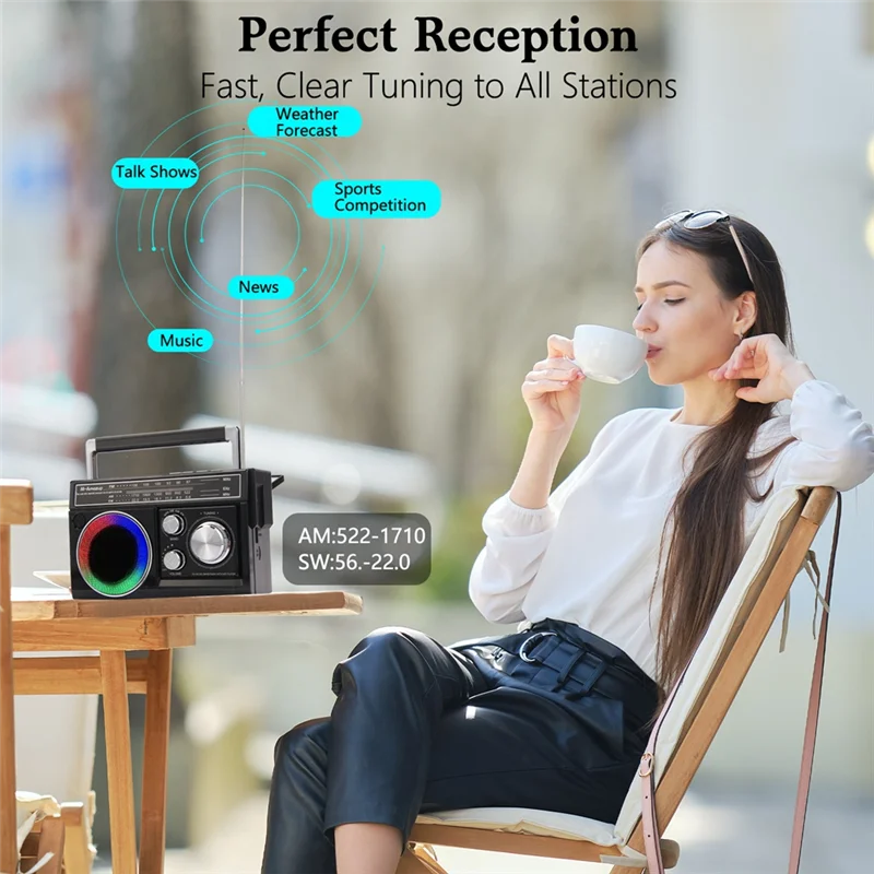 

GROCE-Emergency Outdoor Solar Retro Radio Multifunction Bluetooth FM AM Radio Player Disaster Prevention With Lighting