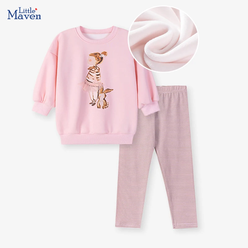 

Little maven Children's Clothing Baby Girls Cartoon Rabbits Plush Sweatershirts+Pants Sets 2025 Autumn Clothes for Kids