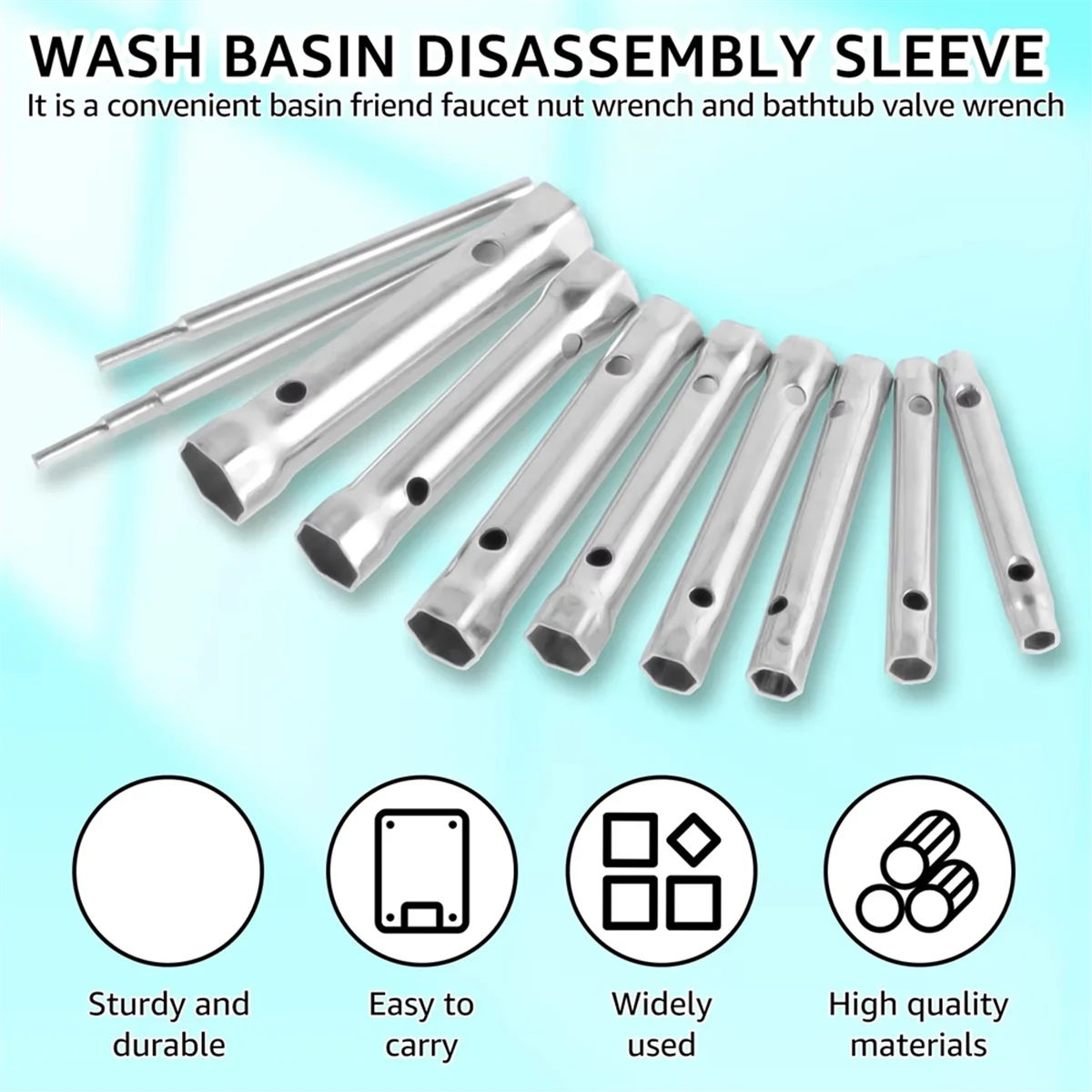 

AA98 10Pcs Shower Valve Socket Wrench Set Carbon Steel Plumber Socket Wrench Double-Ended Tubular Spanner Set