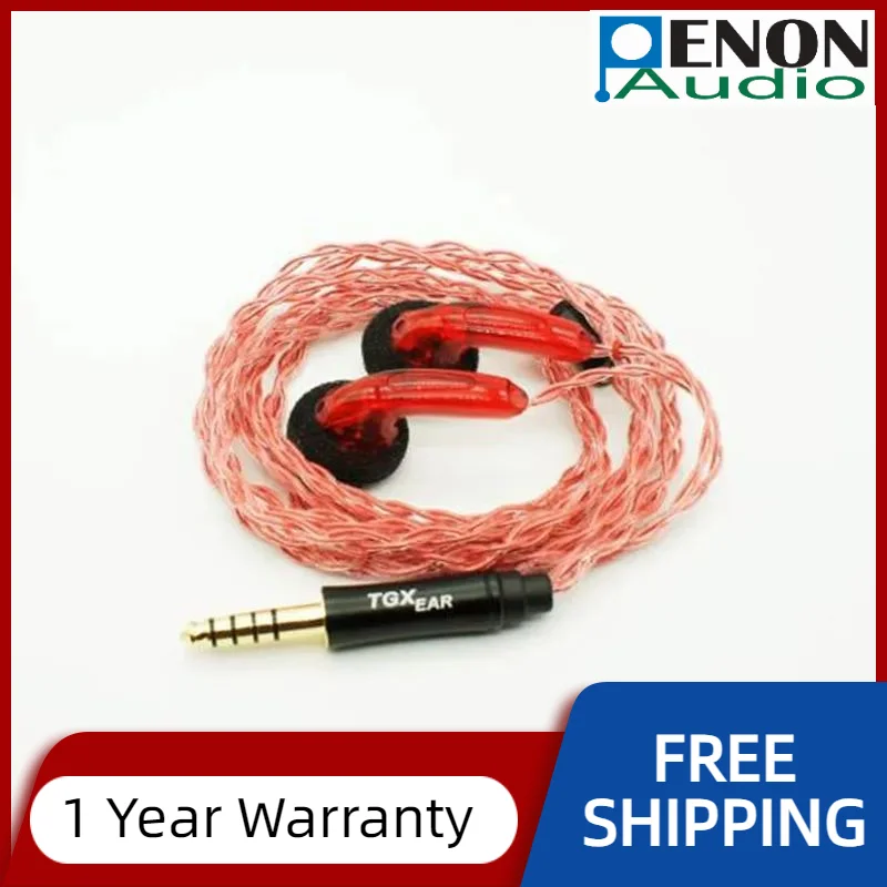 TGXEAR Red Serratus 300ohm PET Polymer Diaphragm Dynamic Driver Audiophile Flat Earphone HiFi Earbud(4.4mm Balanced)