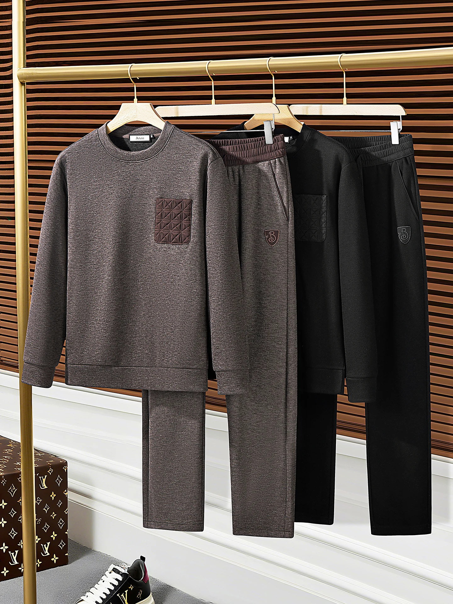 

Зимний и осенний роскошный теплый костюм в стиле old money из ацетатной шерсти и габардина, мужской спортивный костюм-двойка с капюшоном для повседневной носки.