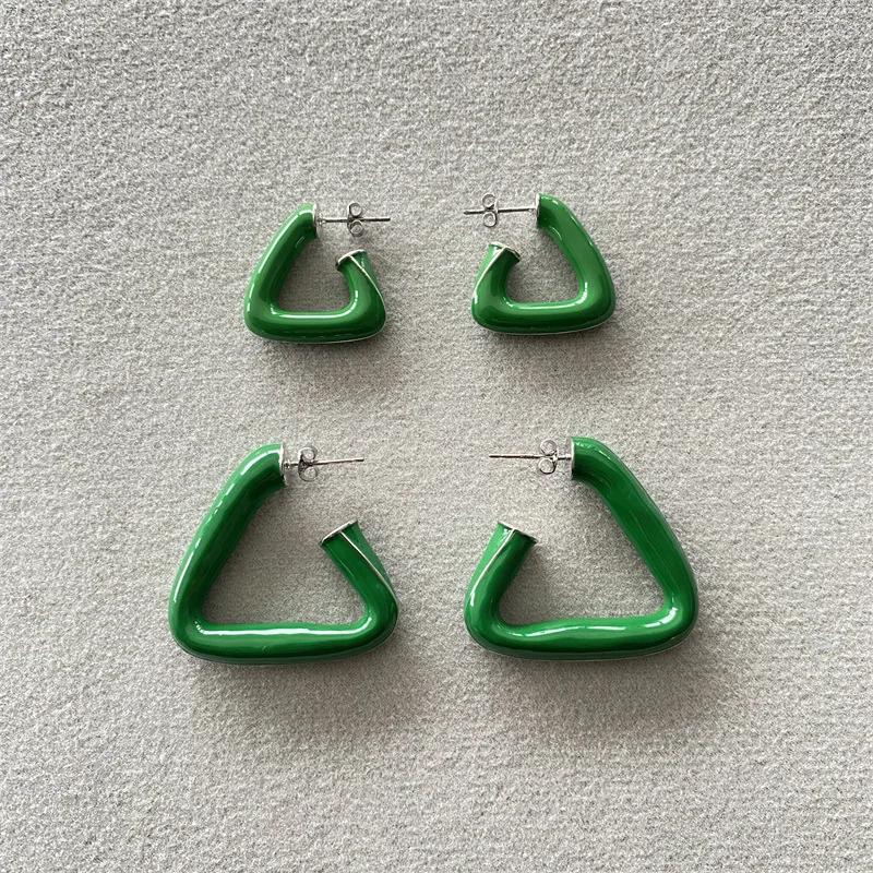New Fashion European and American Enamel Colored Triangle Hoop Earrings, Female Niche Unique Statement Jewelry for Women