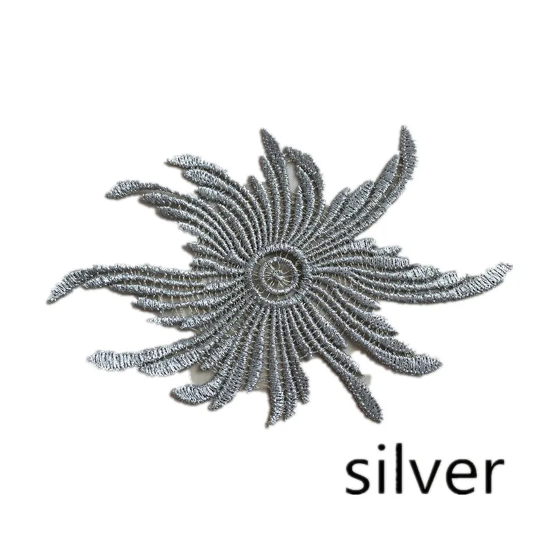 10pcs 9 Colors Silver Fluorescence Green Embroidery Sun Lace Applique Patch Sewing Trims For Clothes DA007 27.5x8.5CM