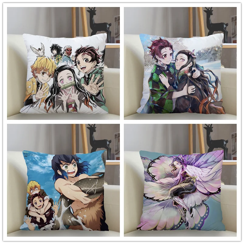 45x45cm Polyester Demon Slayer Pillowcase Sofa Decoration Cushion Cover  Home Decor