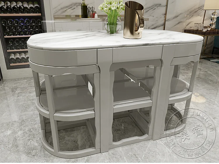 HXL all solid wood dining table and chairs restaurant rectangular simple marble light luxury dining table