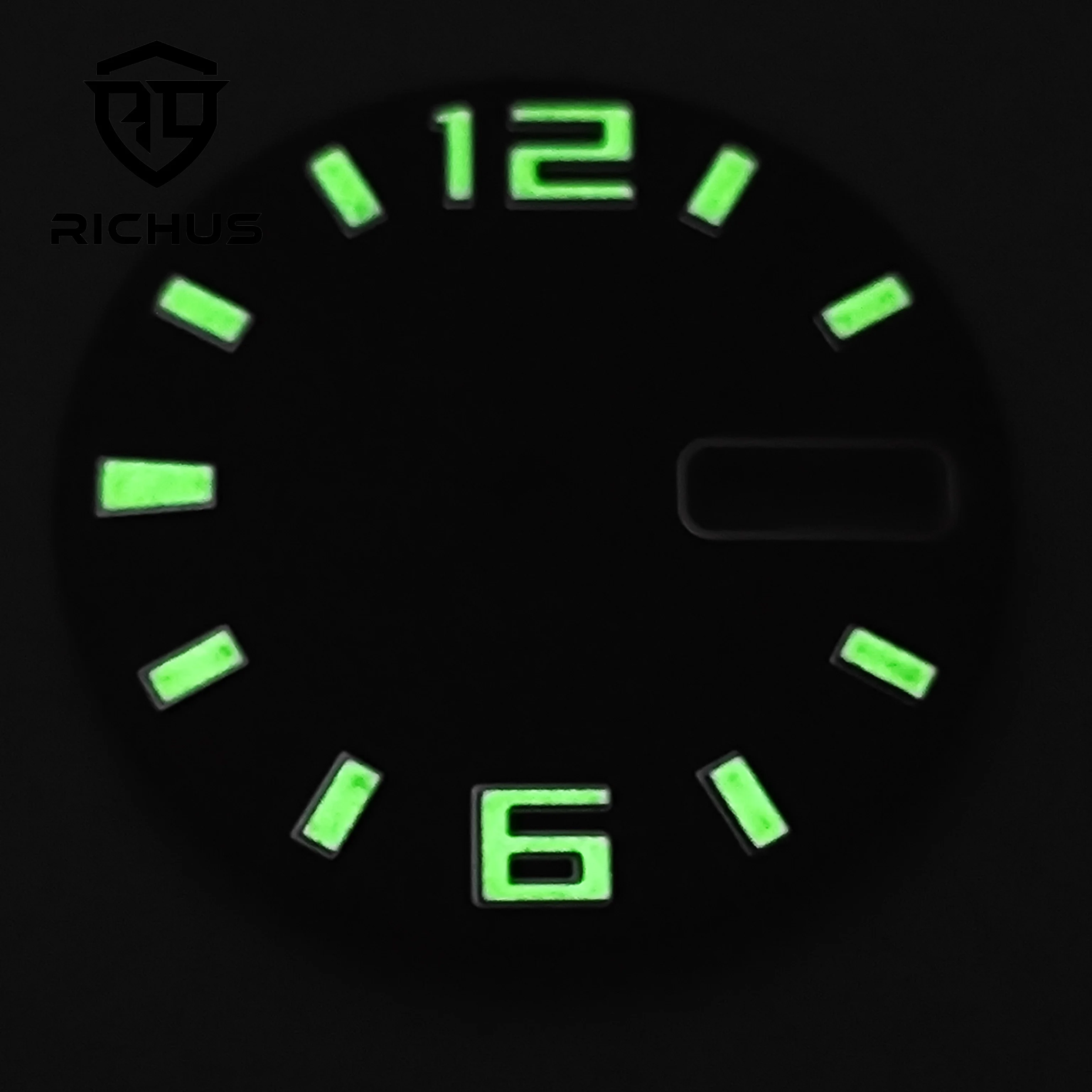 Циферблат часов RICHUS NH36 Черный циферблат 28,5 мм ​   Зеленый светящийся циферблат, подходит для механизма NH36, 3-часовая заводная головка, заводная головка на 3,8 часа
