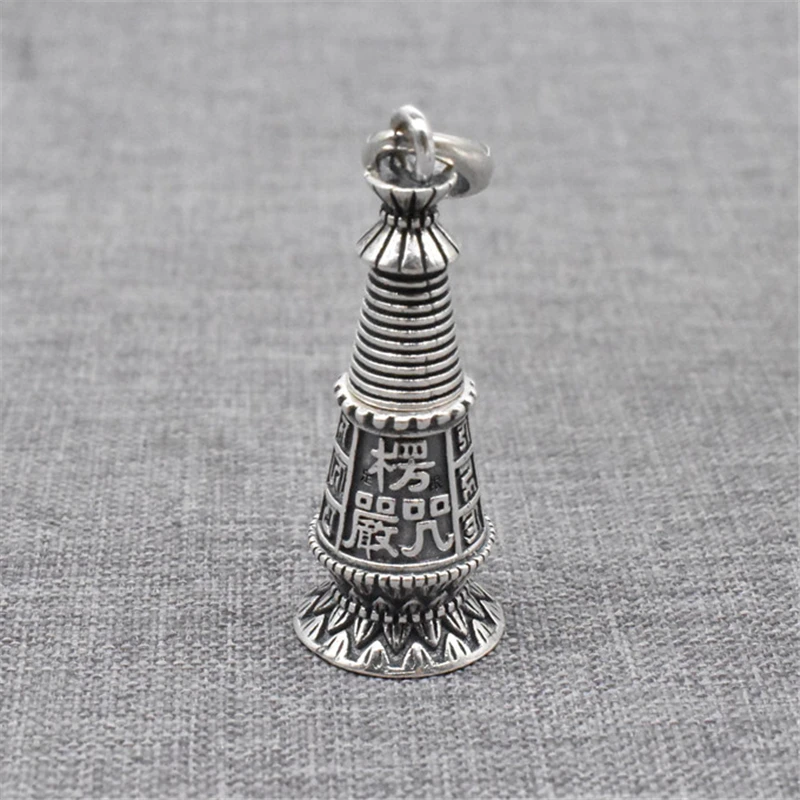 1 Piece Buddhist Tower Prayer Box Locket Pendant in 925 Sterling Silver for Yoga Necklace Making