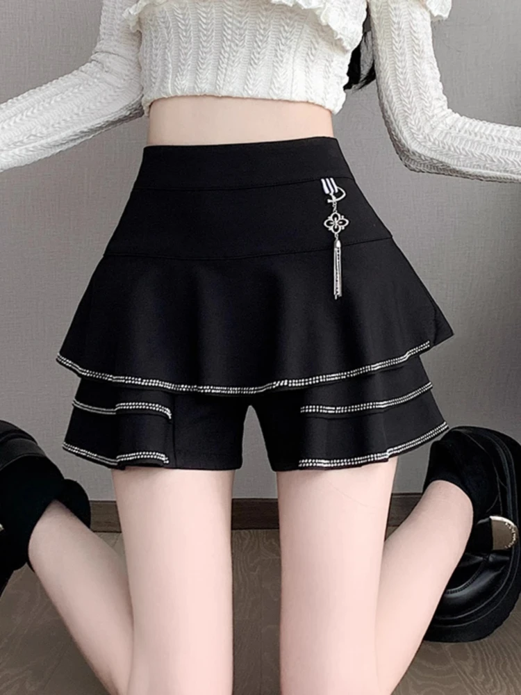 Nail Diamond Cake Spódnica AShorts Kobiety Lato Nowa Koreańska Moda Wysoka Talia Spodnie A-Line Eleganckie Dojazdy Slim Culottes Kobieta