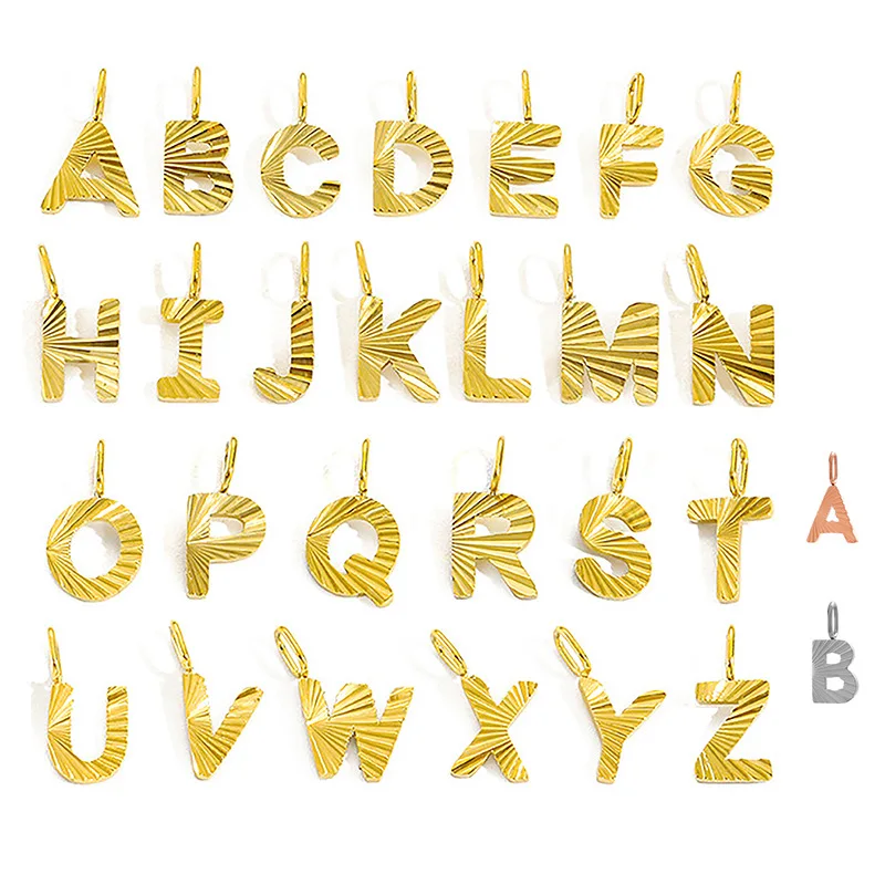 A-Z Sunburst Textured Initial Pendant  Gold Plated Stainless Steel Jewelry Making Charms for Necklace Bracelet Accessories